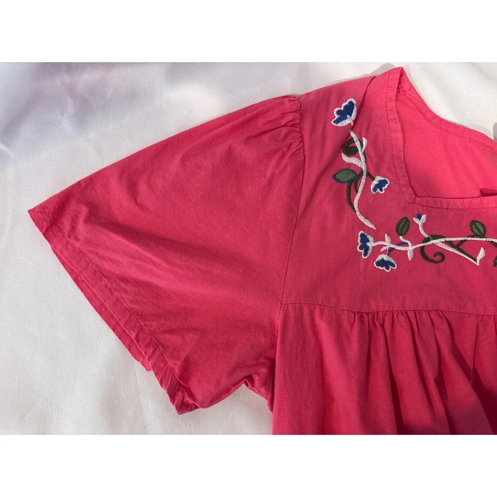 Expressions Womens Pink Cotton Floral Embroidered‎ Muumuu Dress Sz M Cottagecore